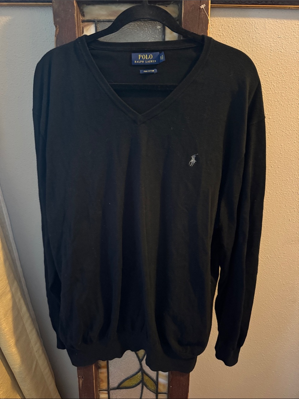 Polo by Ralph Lauren Black V-Neck Sweater with Embroidered Pony